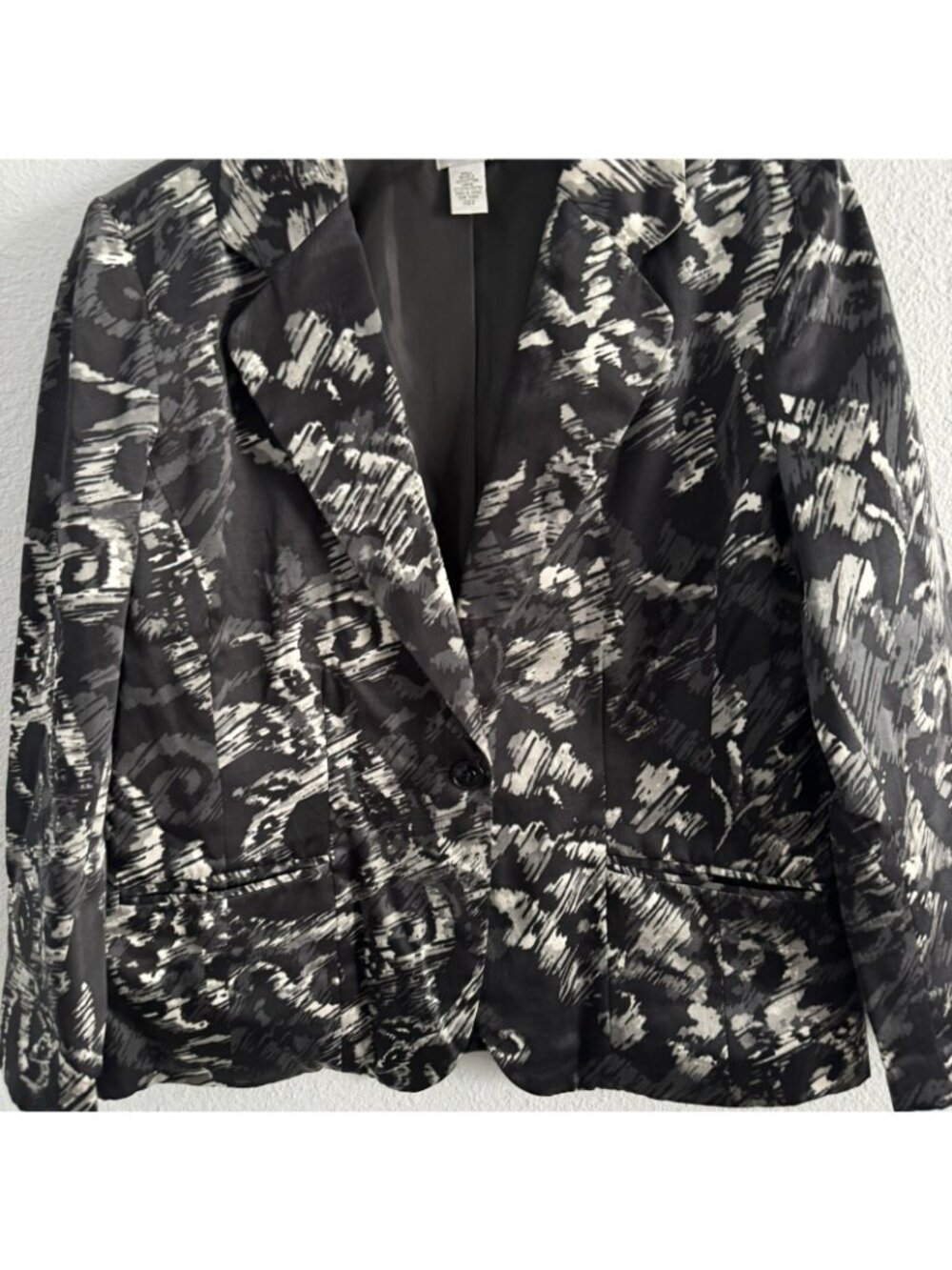Chicos Silk Blend Blazer Size Large Black Multi Jacket Blazer - Picture 6 of 12